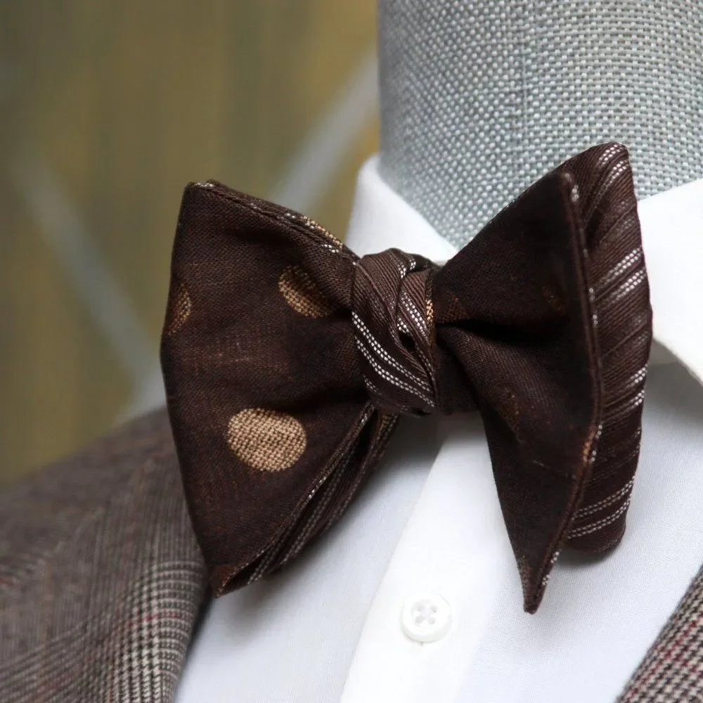 Men's Self-tied Bow Tie 100%Silk Big Butterfly Reversible‎ S666 Brown